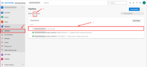 Azure DevOps Pipelines dashboard showing a list of pipelines with one not yet run, and the "All" tab selected under the Pipelines section.