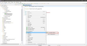 Eclipse IDE showing a right-click menu with the option to run a Cucumber feature file using "Run As > 1 Cucumber Feature".