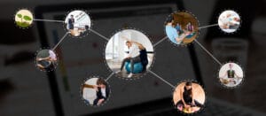 Connected images representing wellness activities like fitness, yoga, counseling, nutrition, and skill development on a calendar.