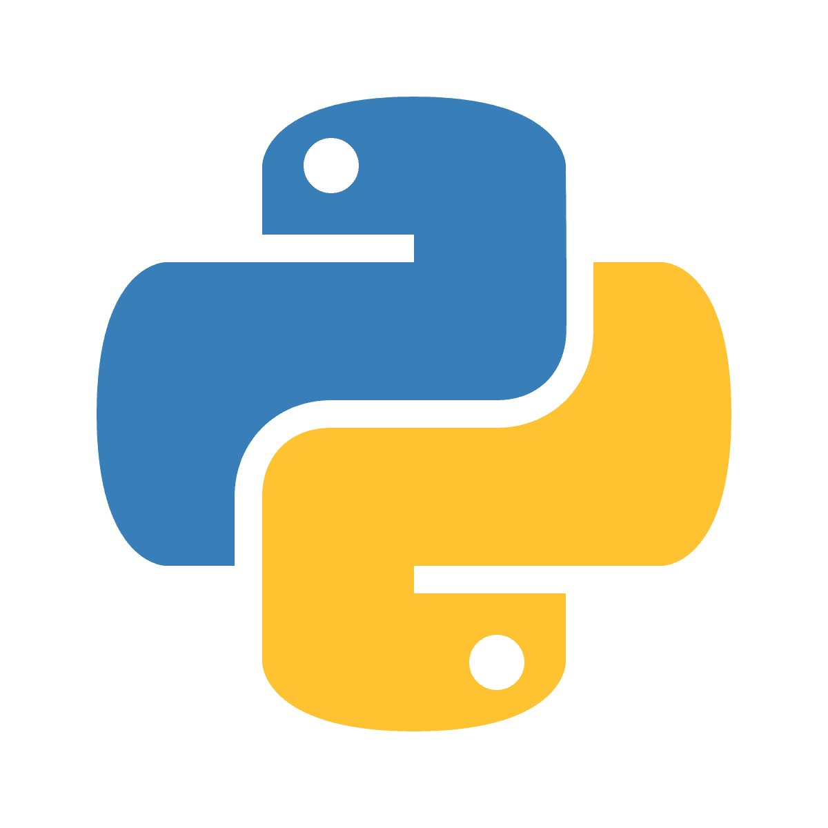 Python programming language logo featuring a blue and yellow two-part snake icon, symbolizing simplicity and powerful coding capabilities.