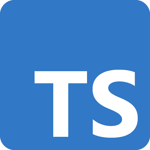 TypeScript official logo showing a blue square with white letters "TS", representing the typed superset of JavaScript for large-scale coding.